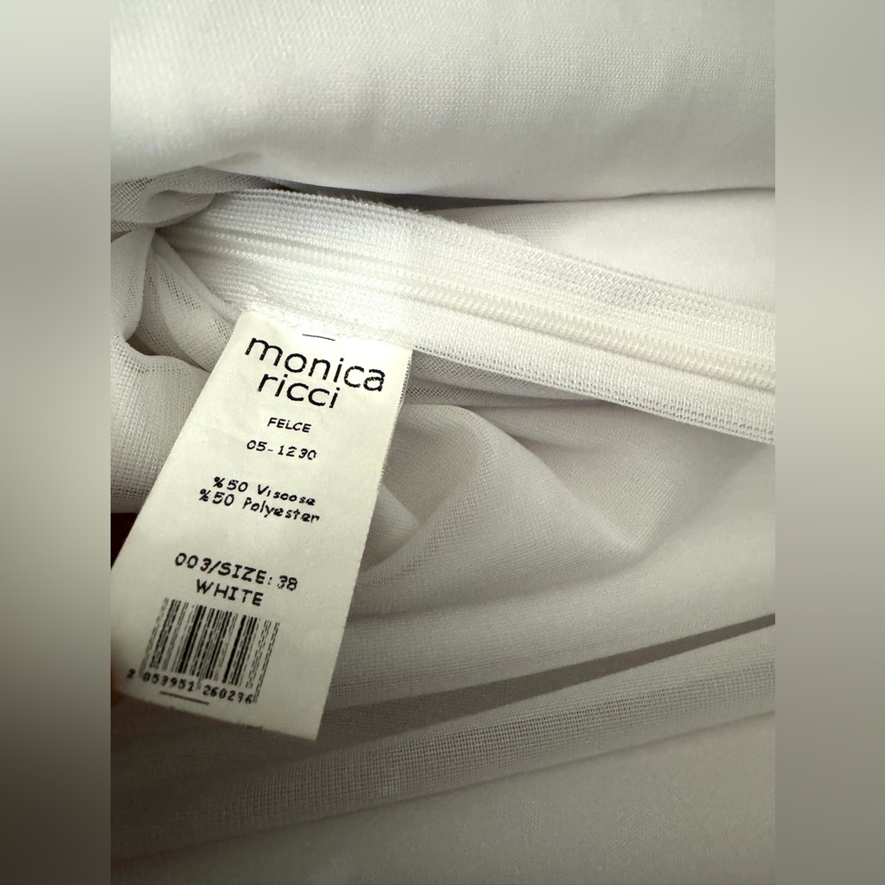 🛍️SALE🛍️ Monica Ricci White V-Neck Sleeveless Midi Dress with Tan Waist Sash - Picture 8 of 8